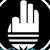 A black and white pixelated icon featuring a hand with three fingers extended, repeated in a pattern with teal accents
