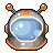 Pixelated icon of a rounded robot head with two antennae, blue visor showing white stars, and orange accents on gray body.