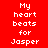 Red background with white pixelated text reading "My heart beats for Jasper" in four distinct color variations of red.