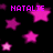 Black background with pink and purple stars, three instances of the text 'NATALIE' in bright pink pixelated font.