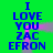 Green background with blue pixelated text reading "I LOVE YOU ZAC EFRON" in two vertical , animated pink horizontal blur effect moving across the center