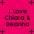 Bright pink background with black text reading "I Love Chiara & Deanna" and scattered black plus signs in four quadrants.