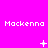 Pixelated text 'Mackenna' repeated across a bright pink background with animated white symbols changing in sequence.