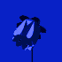 Six pixelated flower icons arranged in a on solid blue background, each with distinct petal patterns and color variations of dark and light blue