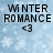 Pixelated text reads "WINTER ROMANCE <3" on a light blue pixelated background with white speckles.