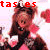 nine shows a person with long brown hair holding a white heart-shaped object against a pink background with red roses, with text and symbols changing