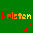 Green background with repeated 'kristen' text and pixelated hand icons in red, orange, yellow outlines.