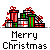 Animated pixel art contact sheet showing five sequential frames of a Christmas-themed buddy icon with gift boxes and a running stick figure, each frame labeled "Merry Christmas" below the animation.
