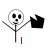 stick figures with skull faces holding colored flags, each figure has a distinct color and some have symbols below them