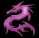 Two side-by-side pink dragon silhouettes on black background, left one with sharper edges and right one blurred.