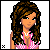Pixel art contact sheet of a female character in pink and white striped crop top, pink polka dot skirt, white boots, and pearl necklace across 12 animated frames showing body parts from full figure to close-ups.