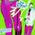 Pixelated static image of two figures in purple pants against a bright green background with blue and white elements.