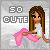 Pixelated static icon of a cartoon girl with long brown hair wearing pink shorts and white top, next to text reading "SO CUTE" on gray background.