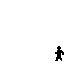 Black-and-white pixel art animation of a figure with multiple poses interacting with flag poles on a white background.