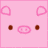 Pink square icon with brown eyes, a pink oval mouth, and two floating pink hearts above the head; adjacent text reads "oink. I'm a cow." in pixelated black font.