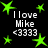 Green star shapes and white text reading "I love Mike <3333" on a black background.
