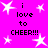 Bright pink background with white star shapes and repeated text "i love to CHEER!!!" in black pixelated font.