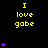 Yellow text "I love gabe" on black background with purple heart symbols in various quantities and positions.