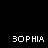 Pixelated text 'SOPHIA' in white with blue accents on black background, animated through sequential color shifts