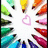A circular arrangement of colorful pencil icons surrounding a central pink heart on a white background.