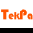 Orange pixelated text 'TekPa' on light gray background with black bottom border.
