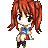 A 3x3 contact sheet of a pixel-art anime-style character with red hair in pigtails, blue top, and black shorts across nine animated frames showing subtle facial expression changes.