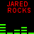 Red text 'JARED ROCKS' appears in four positions on a black background with green horizontal bars shifting between frames.