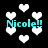 Black background with white pixelated hearts and cyan text reading "Nicole!!" in four locations.