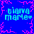 Blue background with pink pixelated border and central starburst; four identical cyan text blocks reading "tiara mame" with double-dot symbols.
