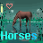 Animated pixel art contact sheet showing six frames of a horse icon with changing text and heart colors against a teal background.