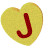 A heart-shaped icon with a red letter J on a yellow surface, shown in multiple 3D rotation views against a gray background.