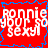 Red background with blue jagged border contains white text reading 'ronnie your so sexy!' in three lines, repeated across multiple