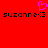 Red background with two identical black text strings 'suzanne<3' and a pink pixelated heart symbol above them.