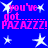 Blue background with white stars and pink text reading "you've got PAZAZZZ!" in pixelated font.