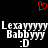 Red pixelated heart symbol above two identical text-based icons with 'Lexa' and 'Babby' names, each followed by ':D' on black background.