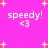 Pink background with yellow stars and repeated white text 'speedy! <3' in four quadrants.