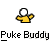 Animated contact sheet of a yellow stick figure buddy icon with green vomit animation across nine frames, each labeled "Puke Buddy" text below.