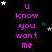 Pixelated text repeats 'u know you want me' in bright pink on black background with scattered white and gray stars.