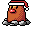 Pixel art character with brown body and Santa hat in six sequential poses showing head rotation and mouth movement.