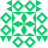 Green pixelated pattern with central square and eight circular motifs arranged symmetrically around it on white background.