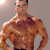 Static pixelated image of a shirtless muscular man with broad shoulders and defined chest muscles, cropped at the waist against a plain background.