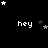 Black background with white pixelated text 'hey' repeated across three , surrounded by scattered white and gray stars of varying sizes