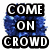 Blue pom-pom shaped icon with white text on black background, displaying sequential text phrases