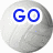 Four volleyball-themed buddy icons arranged in a , each with blue text on white background