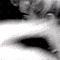 Black-and-white animated sequence of a person with curly hair and dark lipstick in multiple facial expressions and poses.