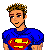 Pixel art contact sheet showing three frames of a Superman-themed animated icon with text "I'll be ur super man!" below the images.
