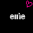 A black background displays a pink pixelated heart above two identical pixelated text strings reading 'emie' in white with gray horizontal stripes.