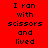 Red background with black pixelated text repeating 'I ran with scissors and lived' in three vertical