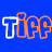 Blue background with four orange-outlined 'TIFF' text icons arranged in a , each featuring white inner fill and heart-shaped accents on the top of the letter 'i'