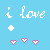 A 3x2 contact sheet of six animated frames showing a pixel art animation with text and heart symbols on a light blue background.